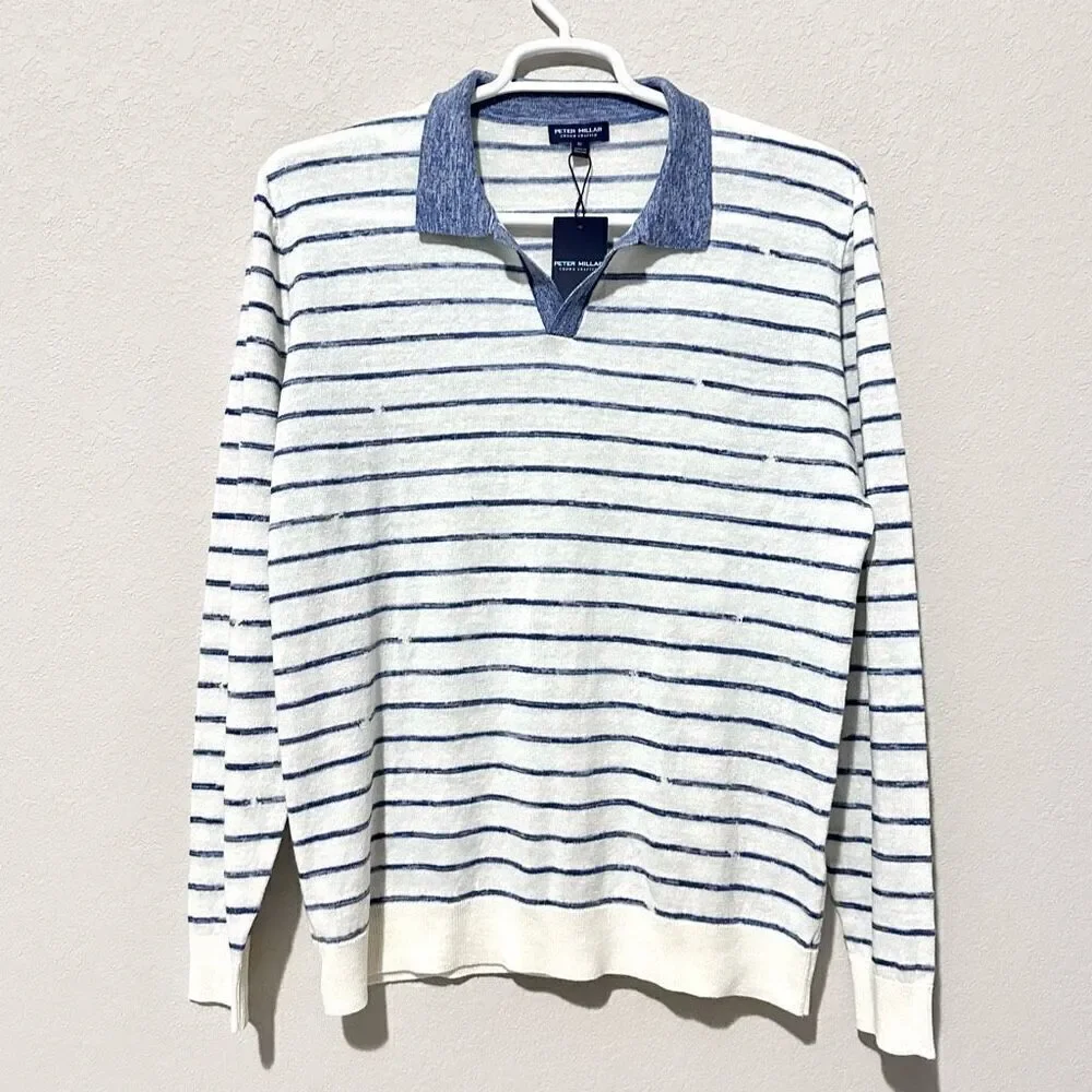 NWT Peter Millar Triste Linen Silk Wool Collar Sweater XL  Preppy Golf